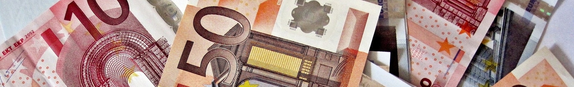 Header afbeelding met kleurrijke euros